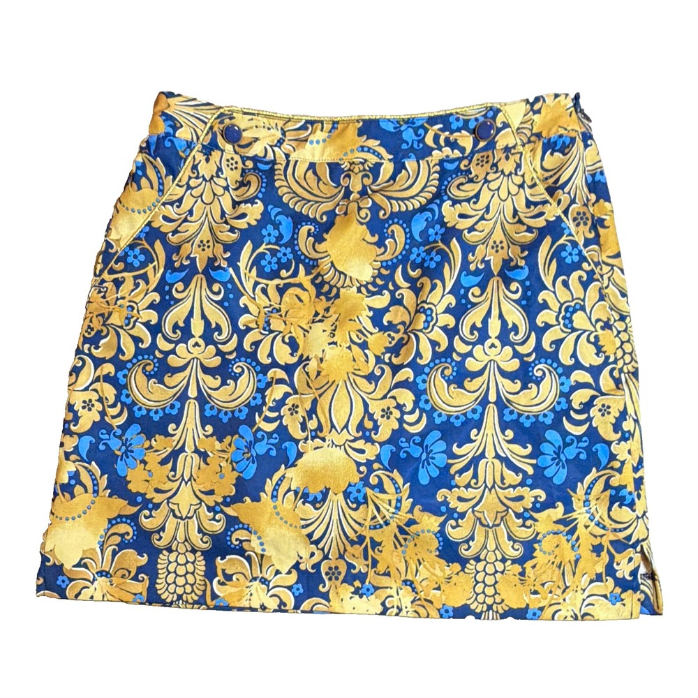 EP Pro Women's Blue Gold Floral Golf Skort Skirt Size 6 Stretch Zip Short
